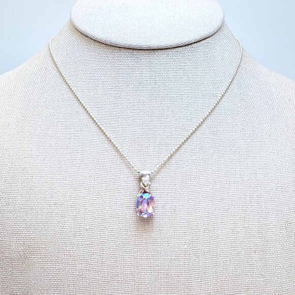 Sterling Silver 925 Rainbow Quartz Prong Set Pendant Necklace Size 19" Length - Picture 2 of 12